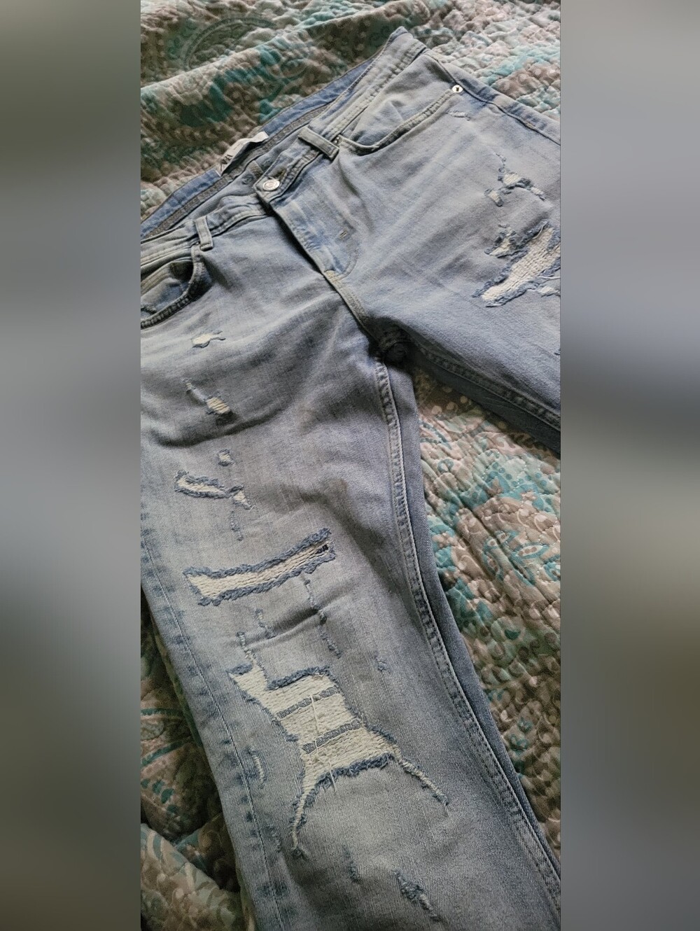 Zara Light Blue Distressed Slim Straight Jeans